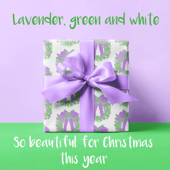 Trendy Christmas Wreath Lila Green White Geschenkpapier (Stylish, contemporary wrapping paper for Christmas!)