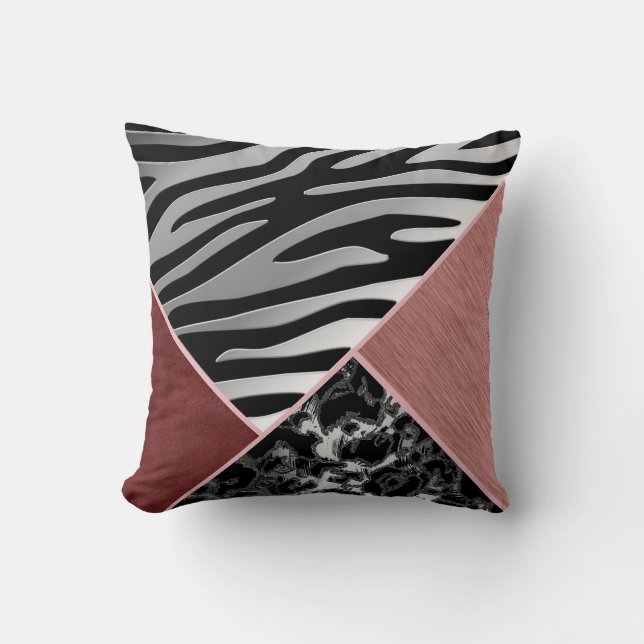 Trendy Chrome Süede Silver Black Pink Animal Print Kissen (Vorderseite)