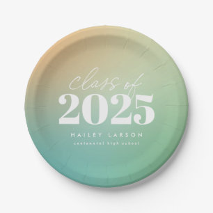 Trendy Class of 2024 Green Gradient Abschluss Pappteller