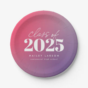 Trendy Class of 2024 Pink Gradient Abschluss Pappteller