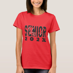 Trendy Class of 2025 Senior School Logo Red T-Shirt
