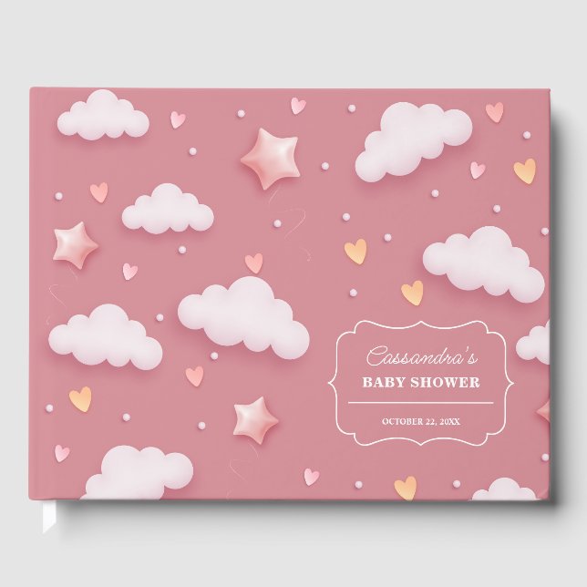 Trendy Cloud Theme Dusty Pink Baby Dusche Gästebuch (Vorderseite)