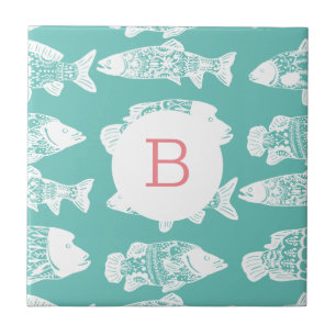 Trendy Coastal Boho Chic White Floral Fish Fliese