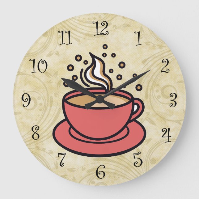 Trendy Coffee Theme Kitchen Wall Clocks Große Wanduhr (Vorderseite)