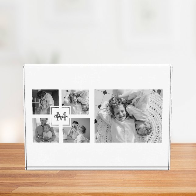 Trendy Collage Family Foto Black & White Initial (Von Creator hochgeladen)