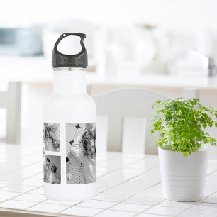 Trendy Collage Family Foto Black & White Initial Edelstahlflasche