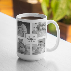 Trendy Collage Family Foto Black & White Initial Kaffeetasse