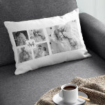Trendy Collage Family Foto Black & White Initial Lendenkissen<br><div class="desc">Das Foto Black & White der 5-Familien-Kollektion präsentiert sich mit Initial im Zentrum. Diese personalisierte und stilvolle Collage ist der ideale Weg, um die liebevoll gepflegten Erinnerungen Ihrer Familie auf moderne und elegante Weise zu präsentieren. Mit einem eleganten Schwarz-Weiß-Farbschema können Sie mit dieser Collage vier Ihrer beliebtesten Fotos aus der...</div>