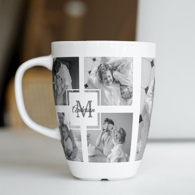 Trendy Collage Family Foto Black & White Initial Milchtasse (Von Creator hochgeladen)