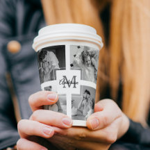 Trendy Collage Family Foto Black & White Initial