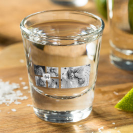 Trendy Collage Family Foto Black & White Initial Schnapsglas