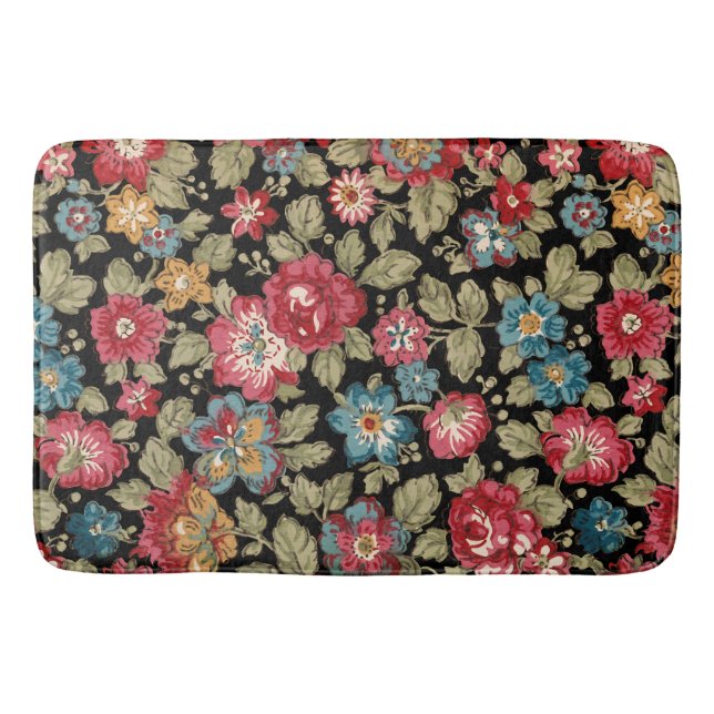 Trendy Colorful Boho Floral-Black Hintergrund Badematte (Vorderseite)