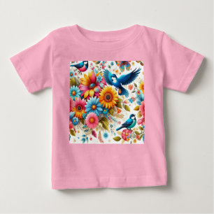 Trendy Colorful Butterfets Birds Blume Rosa Baby T-shirt