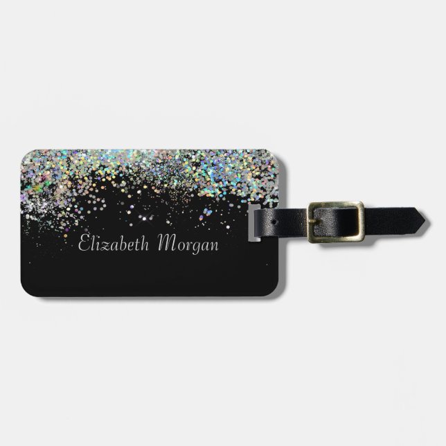 Trendy Colorful Confetti Black Gepäckanhänger (Vorderseite horizontal)