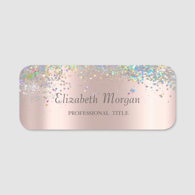 Trendy Colorful Confetti, Rose Gold Namensschild (Vorderseite)