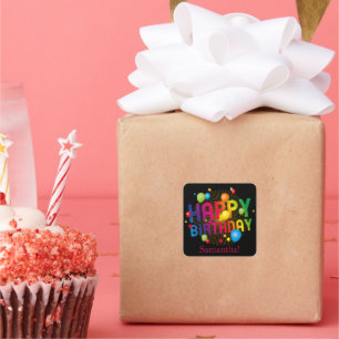 Trendy Colorful Festive Happy Birthday Quadratischer Aufkleber