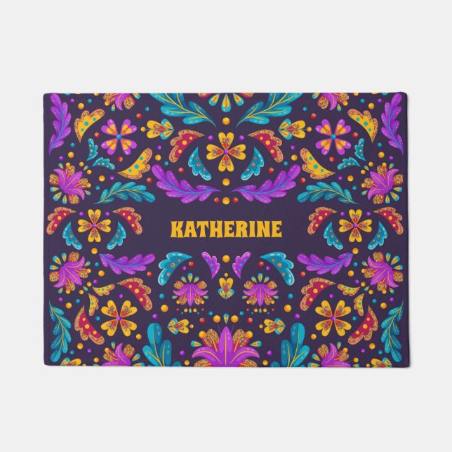 Trendy Colorful Fiesta Mexican Blume Quinceanera Fußmatte (Vorderseite)