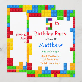 Trendy Colorful Gebäude Blocks 5. Geburtstagsparty Einladung