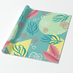 Trendy Colorful Geo Nautical Seashells Seetang Geschenkpapier