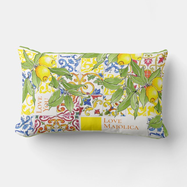 Trendy Colorful Italien Majolica Tiles Lendenkissen (Vorderseite)
