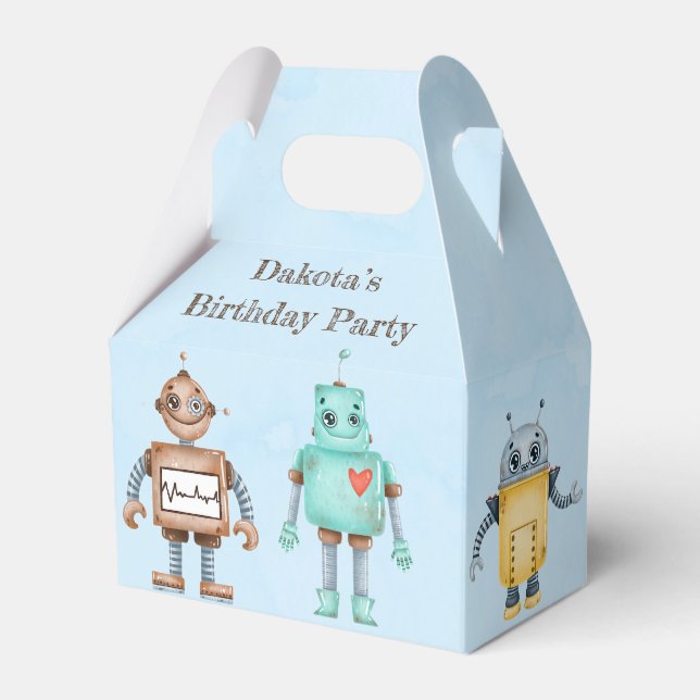 Trendy Colorful Robots Boy Birthday Party Geschenkschachtel (Vorderseite)