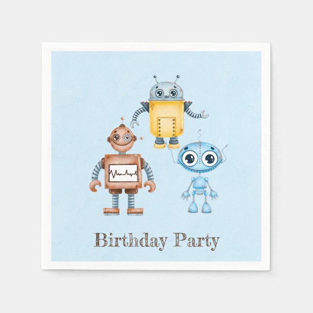 Trendy Colorful Robots Boy Birthday Party Serviette (Vorderseite)
