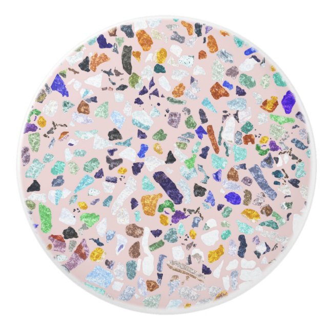 Trendy Colorful Shiny Stones Terrazzo Rosa Design Keramikknauf (Vorderseite)