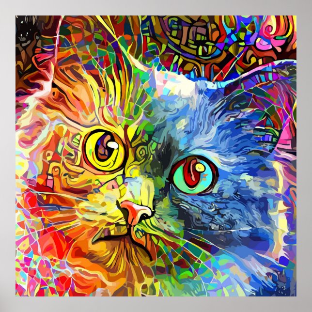 Trendy Colorful Tabby Cat Poster (Vorne)