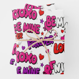 Trendy Comic Book Graffiti "Be Mine" Typography Geschenkpapier Set