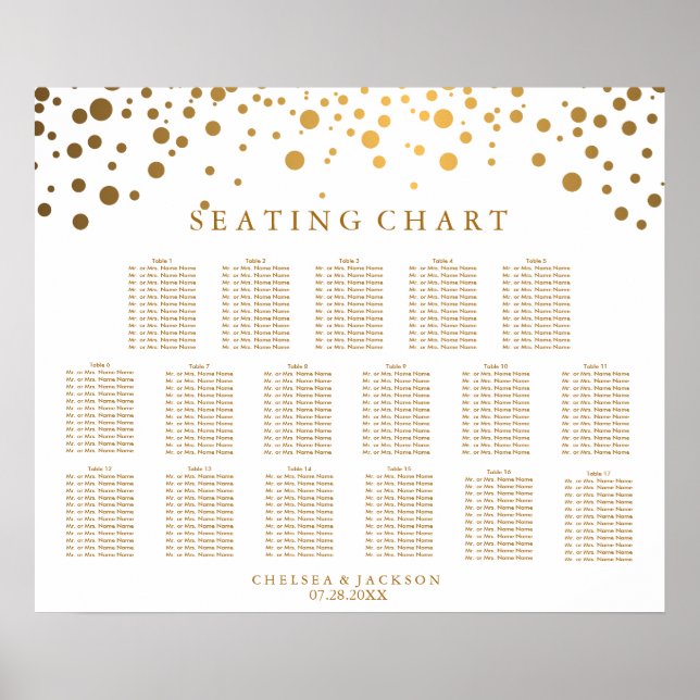 Trendy Confetti Gold Dots - Seating Chart Poster (Vorne)