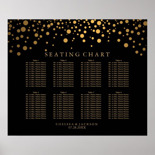 Trendy Confetti Golden Dots auf Black Seating Char Poster (Vorne)