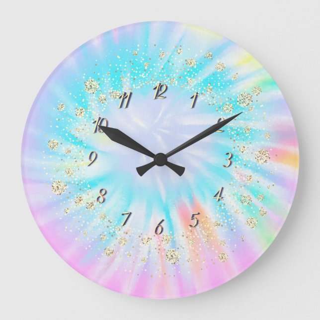  Trendy Confetti Rainbow Gefärbte Krawatte Große Wanduhr (Vorderseite)