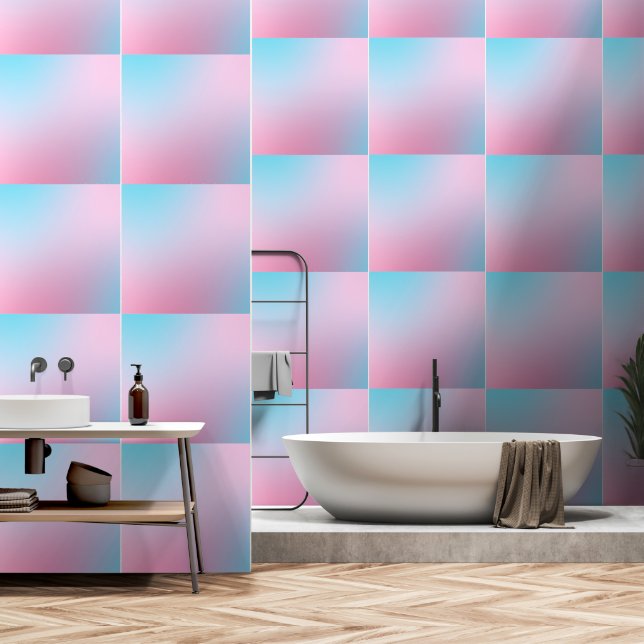 Trendy Contemporary Aquamarin Pink Blue Tapete (Badezimmer)