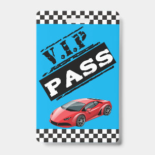Trendy Cool Blue Race Car Birthday VIP Passes Ausweis