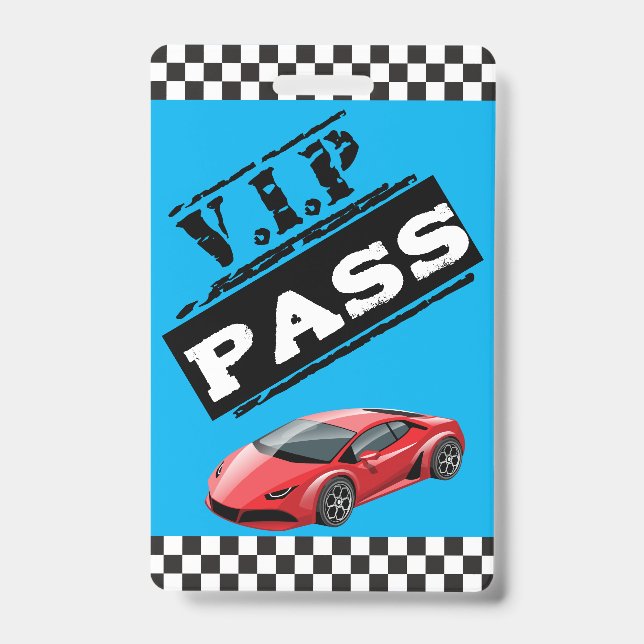 Trendy Cool Blue Race Car Birthday VIP Passes Ausweis (Vorderseite)