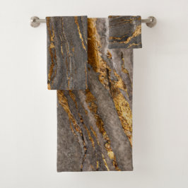 Trendy Cool Brown Gold Marmormuster Badhandtuch Set