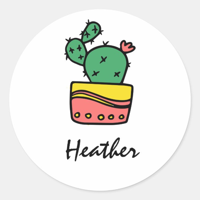 Trendy cool Cactus personalisiert name Template Runder Aufkleber (Vorderseite)