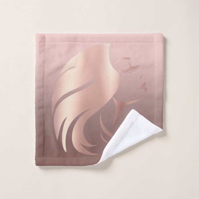 Trendy Cool Girl Face Silhouette Badhandtuch Set (Waschlappen)