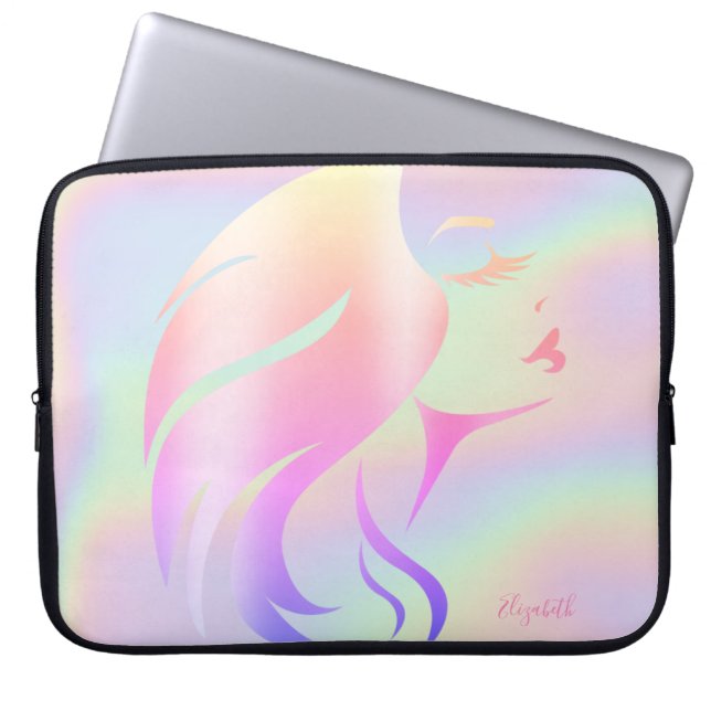 Trendy Cool Girl Face Silhouette Holographic Laptopschutzhülle (Vorderseite)