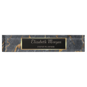 Trendy Cool Gray Gold Marmorstein Namensplakette