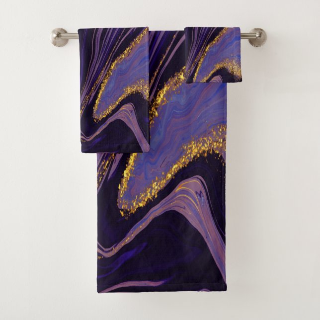 Trendy Cool Violet Gold Marmormuster Badhandtuch Set (Insitu)