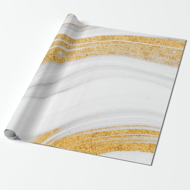 Trendy Cool White Marble Texture Gold Glitzer Geschenkpapier (Ungerollt)