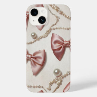 Trendy Coquette Ästhetik Rosa Schleifen & Perlen T Case-Mate iPhone 14 Hülle