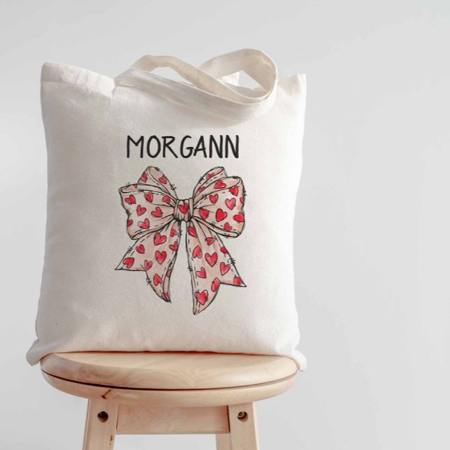 Trendy Coquette Bow Red Hearts Tragetasche (Red Coquette Tote Bag)