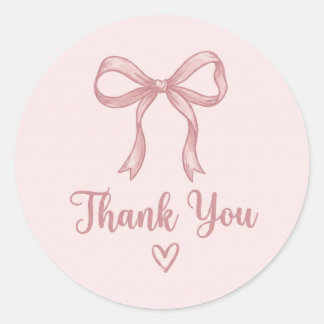Trendy Coquette Pink Bow Cute Thank You Round Stic Runder Aufkleber