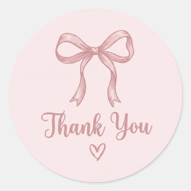 Trendy Coquette Pink Bow Cute Thank You Round Stic Runder Aufkleber (Vorderseite)