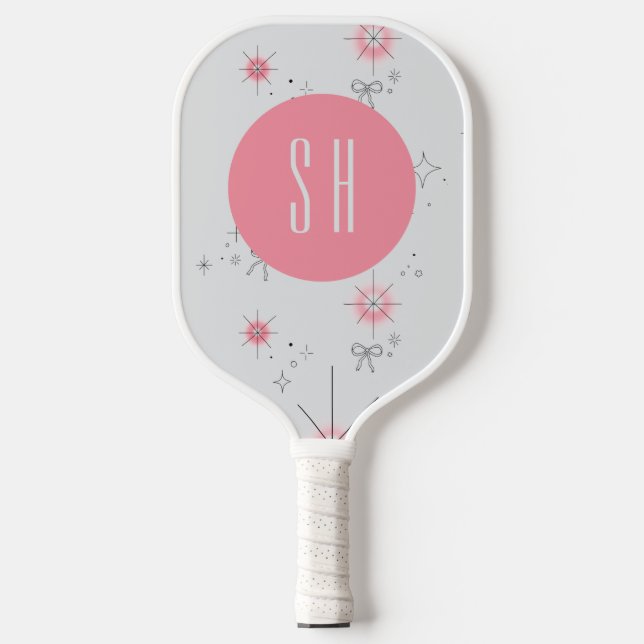 Trendy Coquette Pink Mit Monogramm Pickleball Schläger (Vorderseite)