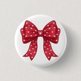 Trendy Coquette Red Ribbon Bow with White Hearts Button