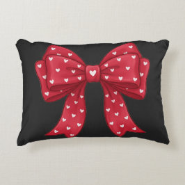Trendy Coquette Red Ribbon Bow with White Hearts Dekokissen