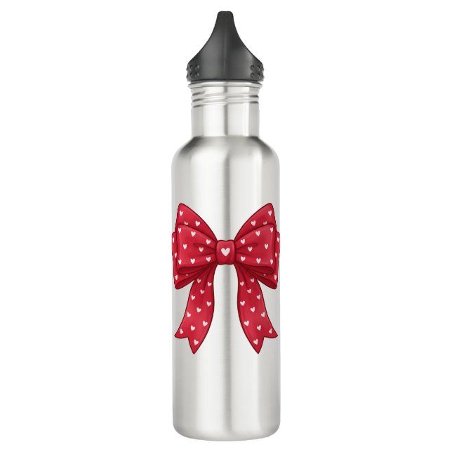 Trendy Coquette Red Ribbon Bow with White Hearts Edelstahlflasche (Links)